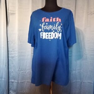 Blue Kids Shirt with Faith Family Freedom Print